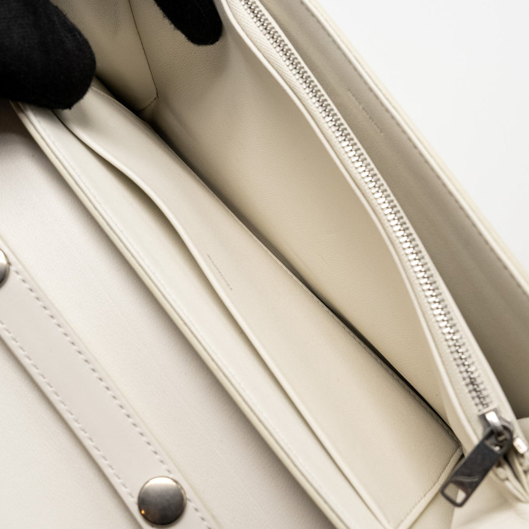 Celine Trapeze Triomphe Shoulder Bag Shiny Calfskin White