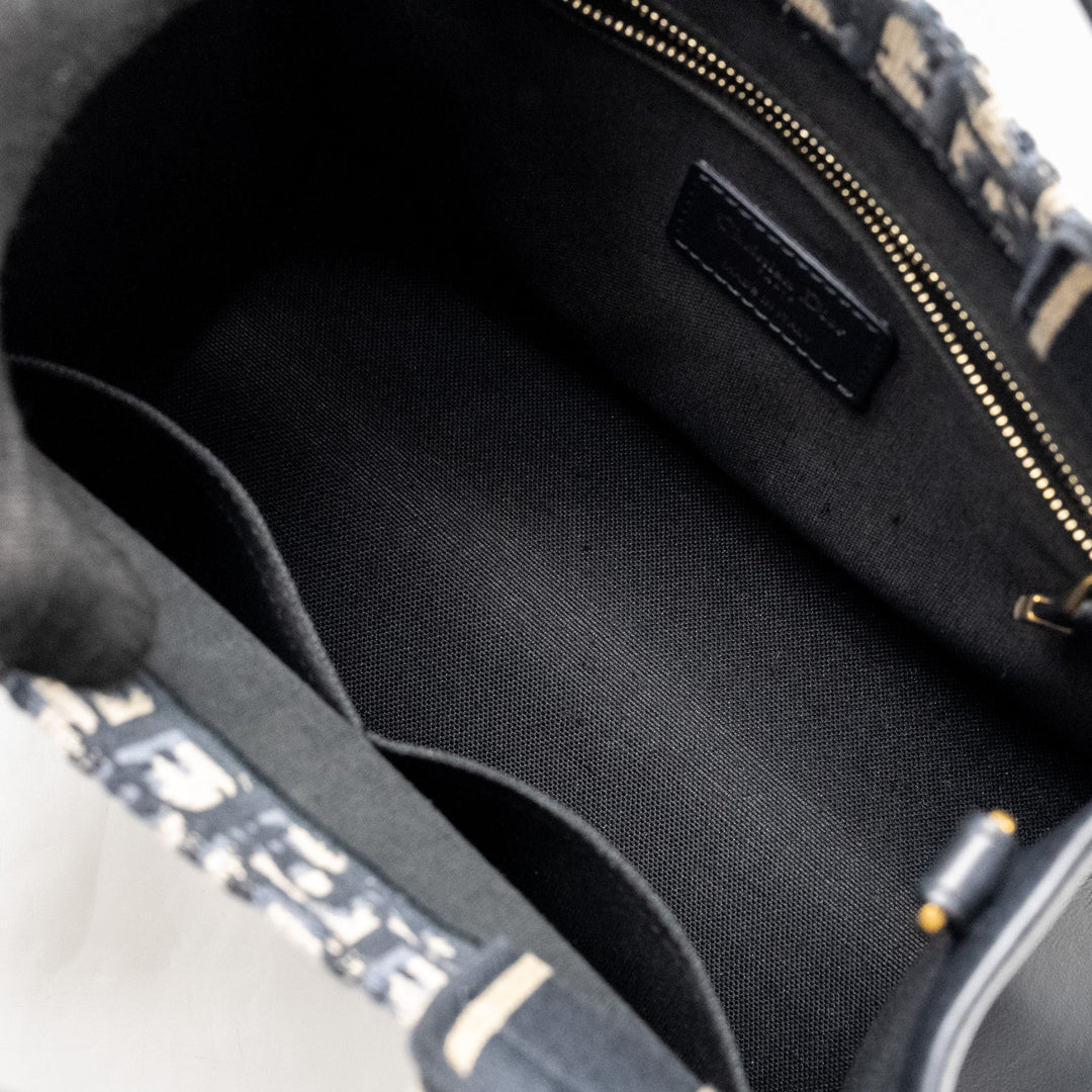 Top quality Dior Small Book Tote Blue Oblique Embroidery/Calfskin