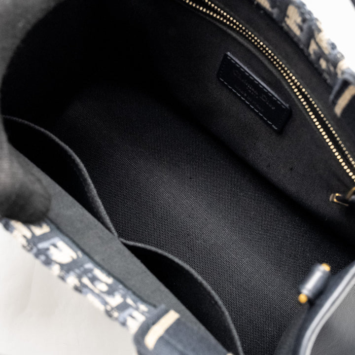 Top quality Dior Small Book Tote Blue Oblique Embroidery/Calfskin