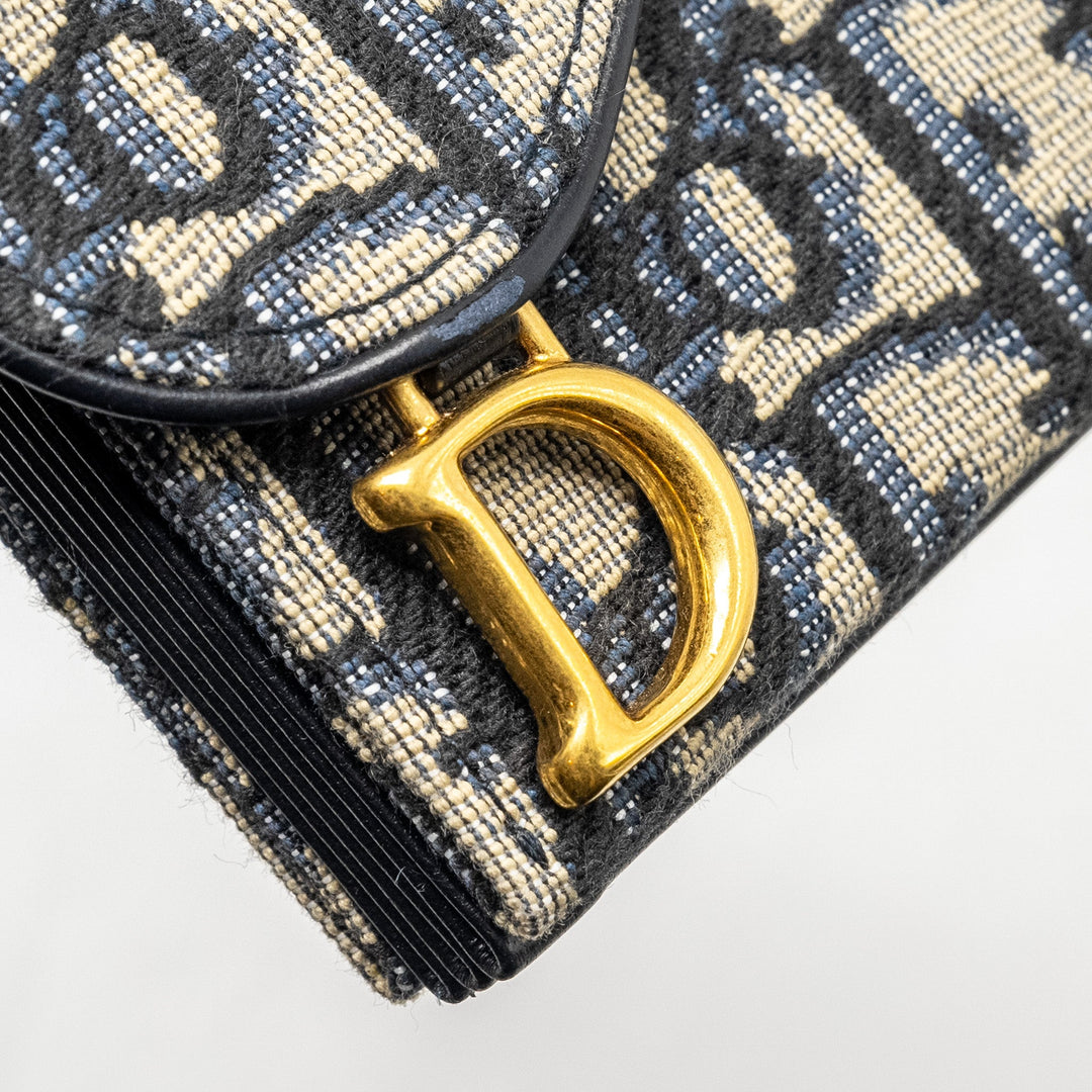 Top quality Dior Saddle Lotus Wallet Blue Oblique Jacquard