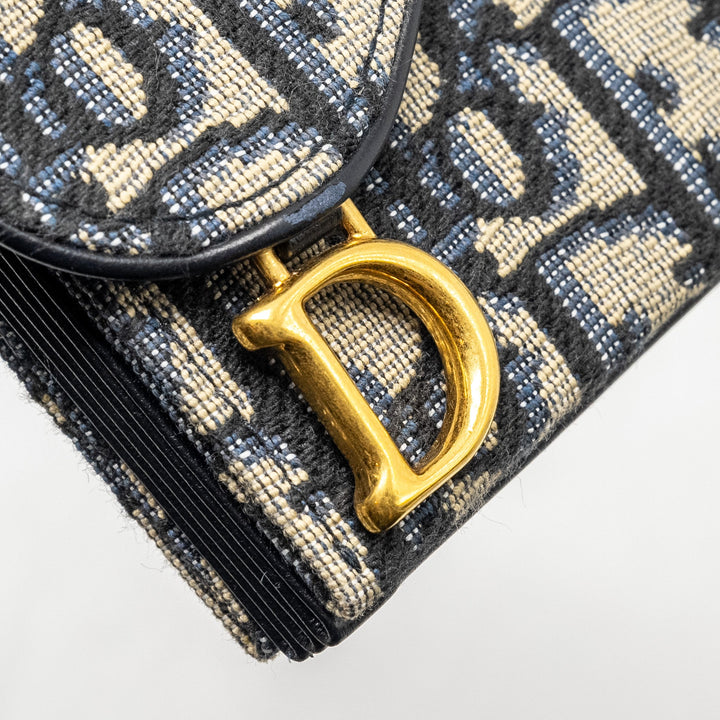 Top quality Dior Saddle Lotus Wallet Blue Oblique Jacquard