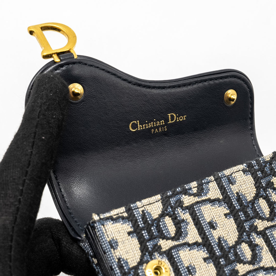 Top quality Dior Saddle Lotus Wallet Blue Oblique Jacquard