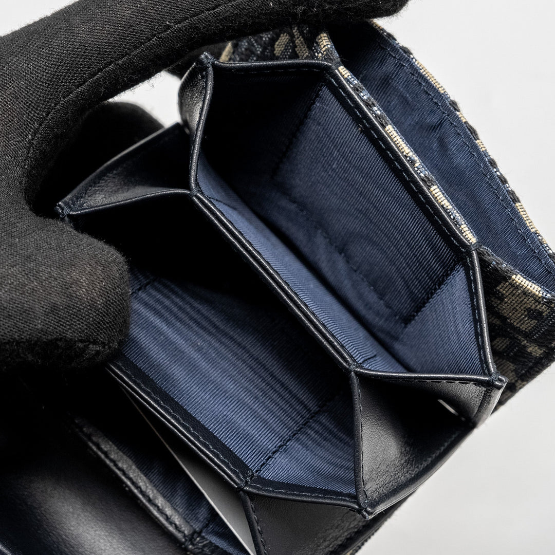 Top quality Dior Saddle Lotus Wallet Blue Oblique Jacquard