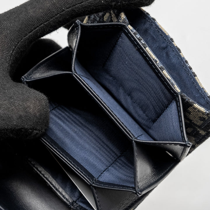 Top quality Dior Saddle Lotus Wallet Blue Oblique Jacquard