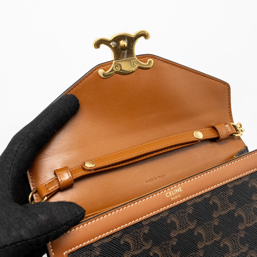 Celine Wallet on Chain Margo Triomphe Canvas/Calfskin Tan