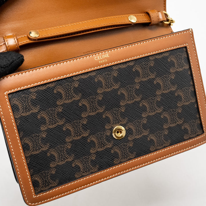 Celine Wallet on Chain Margo Triomphe Canvas/Calfskin Tan