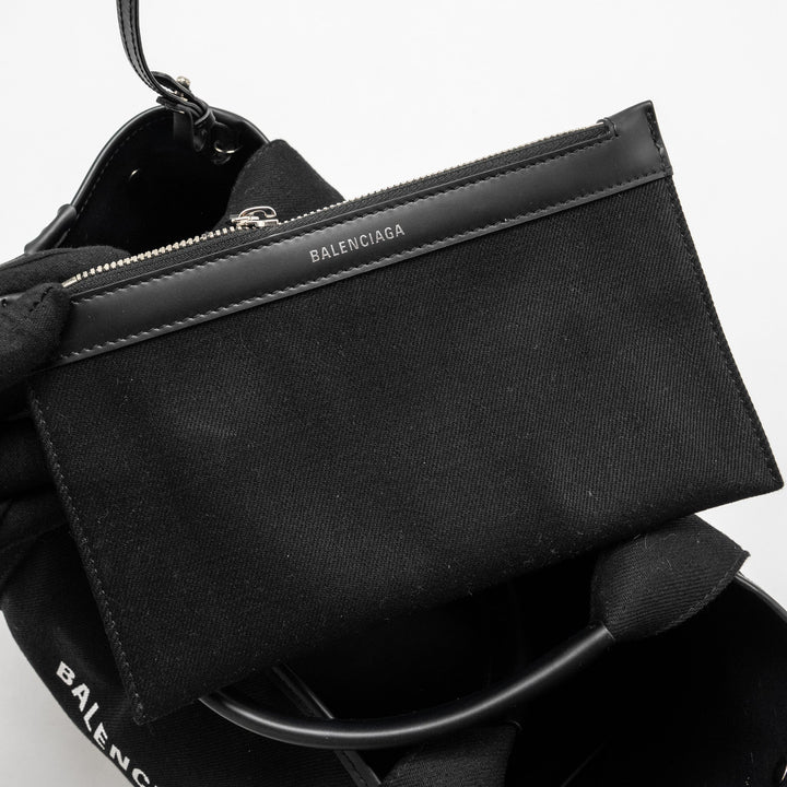 Top Quality Balenciaga Cabas Logo Tote Bag Canvas/ Calfskin Black SHW