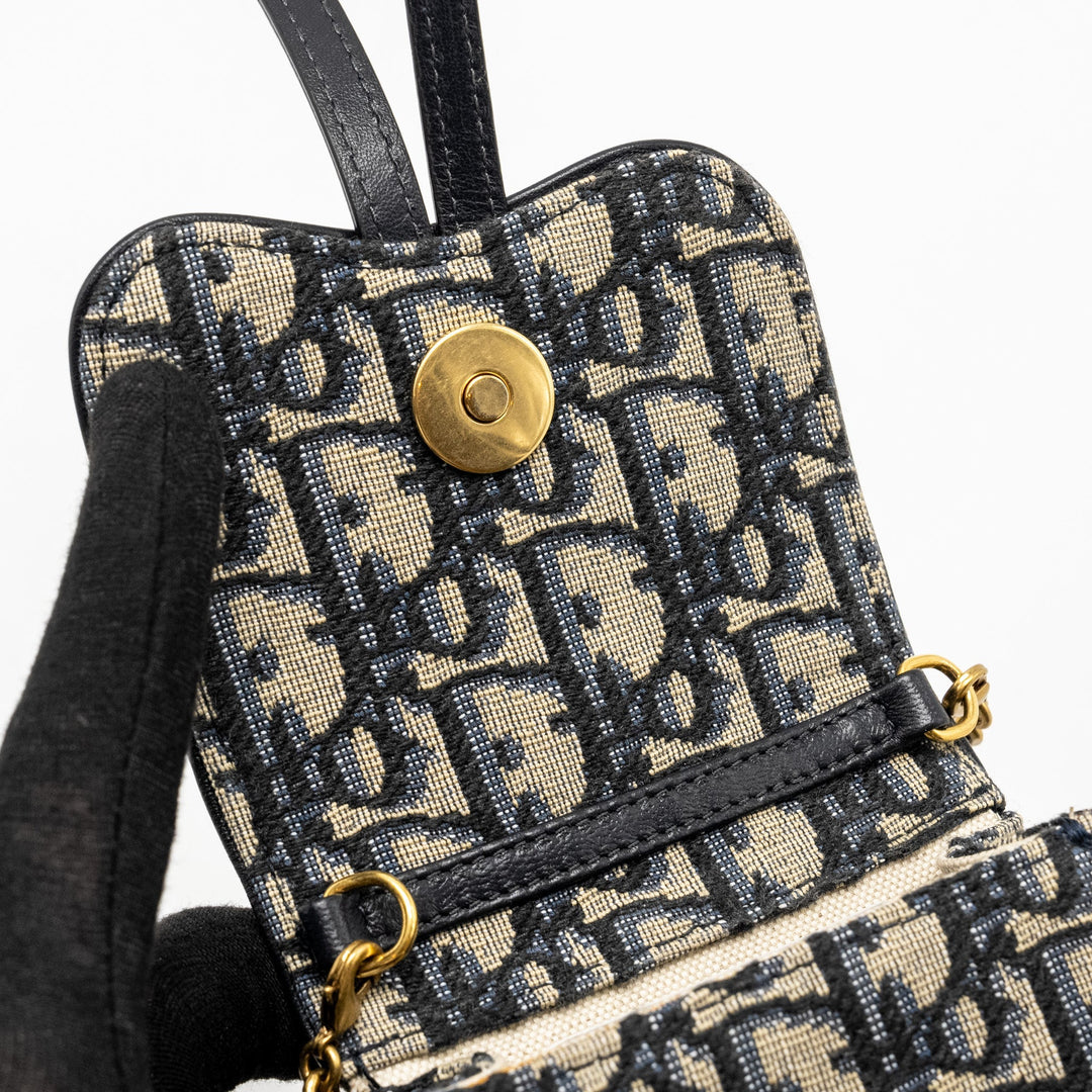 Top quality Dior Saddle Phone Pouch Blue Oblique Jacquard