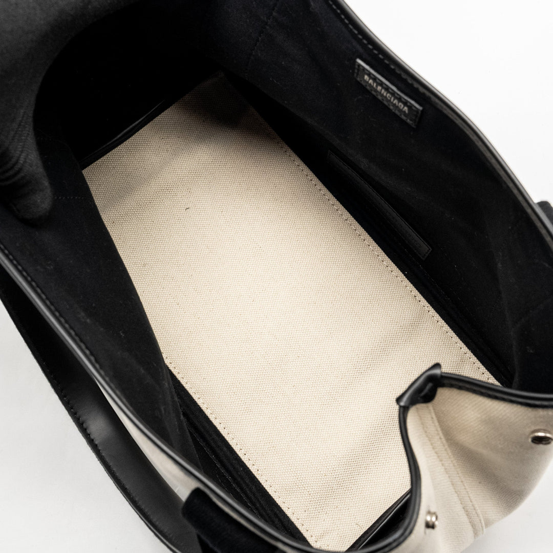 Top Quality Balenciaga Cabas Tote Bag Canvas/Calfskin Natural/Black SHW