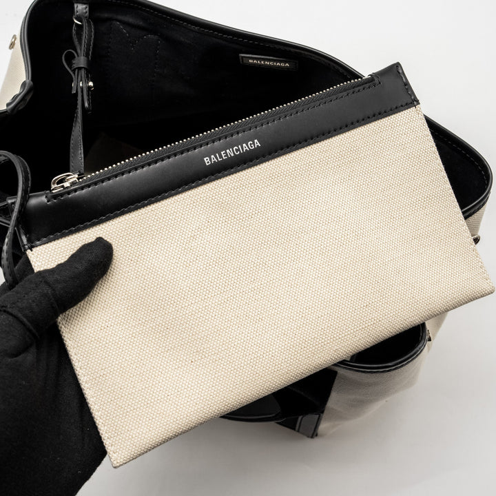 Top Quality Balenciaga Cabas Tote Bag Canvas/Calfskin Natural/Black SHW