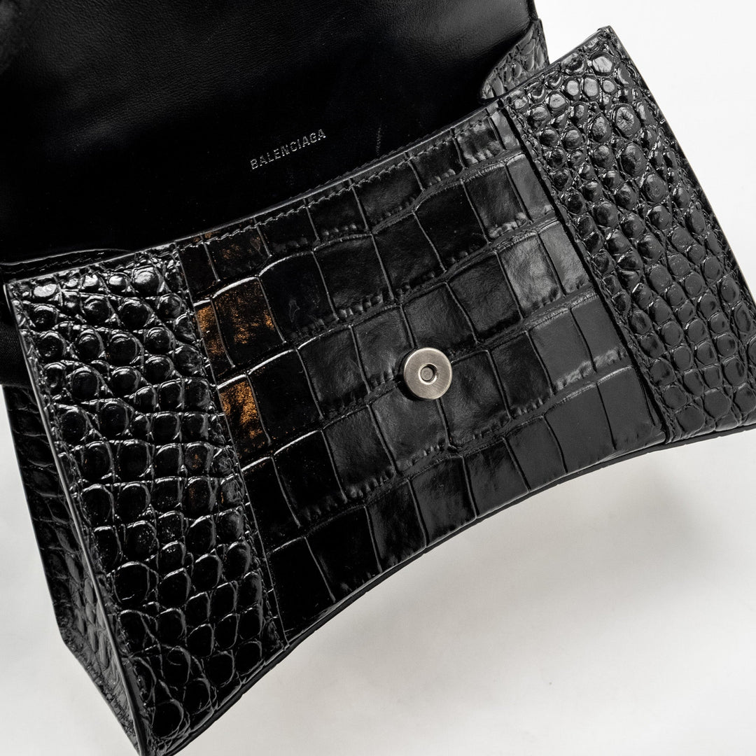 Top Quality Balenciaga Hourglass S Croc-Embossed Calfskin So Black