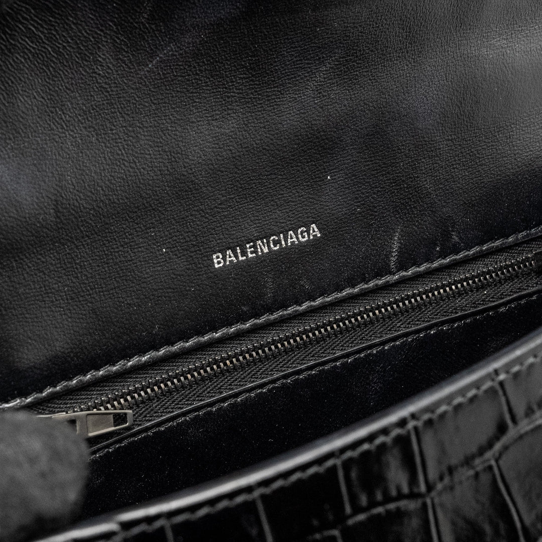 Top Quality Balenciaga Hourglass S Croc-Embossed Calfskin So Black