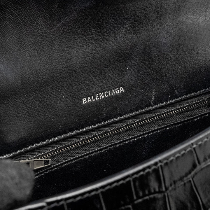 Top Quality Balenciaga Hourglass S Croc-Embossed Calfskin So Black