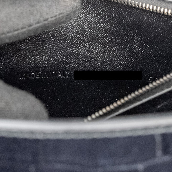 Top Quality Balenciaga Hourglass S Croc-Embossed Calfskin So Black