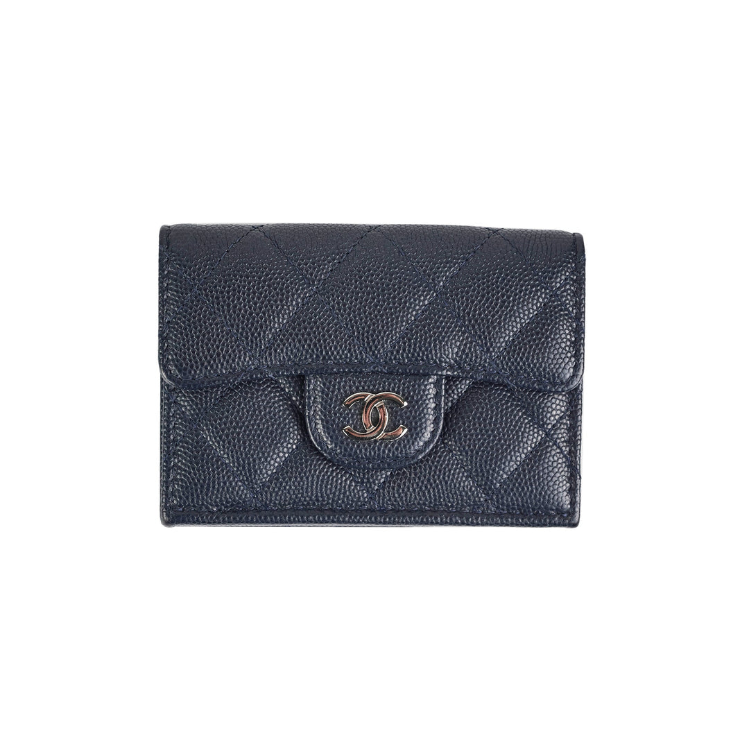 Top Quality Chanel Caviar Compact Wallet Navy