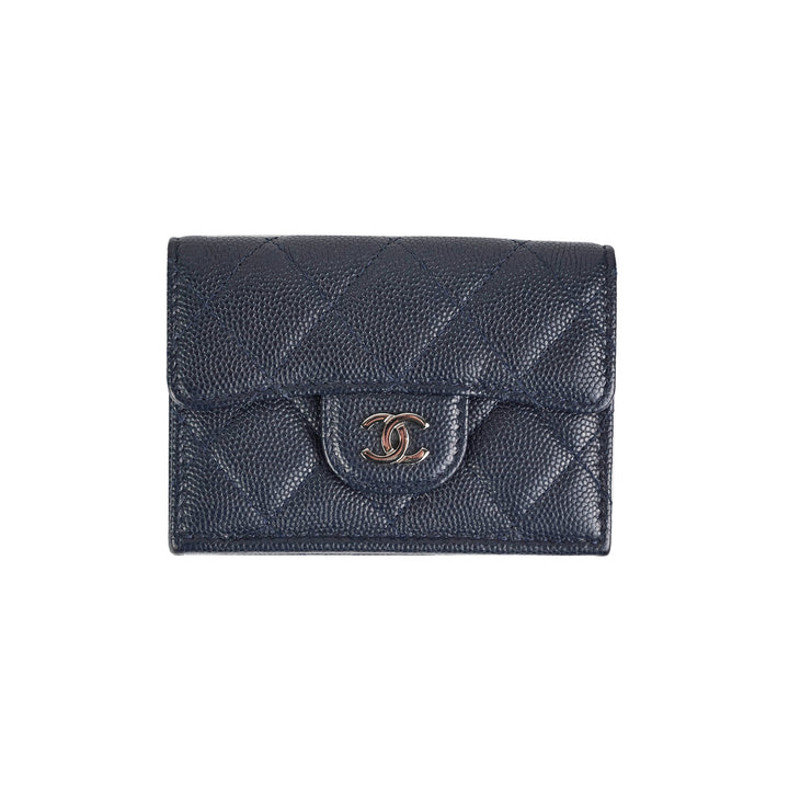 Top Quality Chanel Caviar Compact Wallet Navy