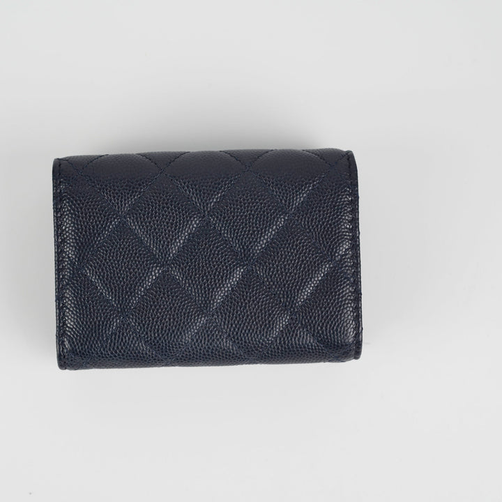 Top Quality Chanel Caviar Compact Wallet Navy