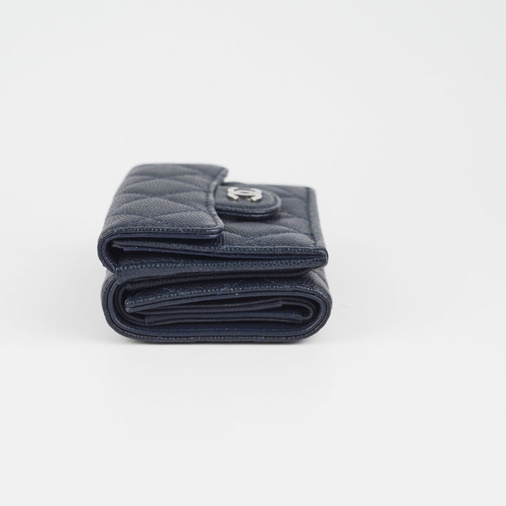 Top Quality Chanel Caviar Compact Wallet Navy