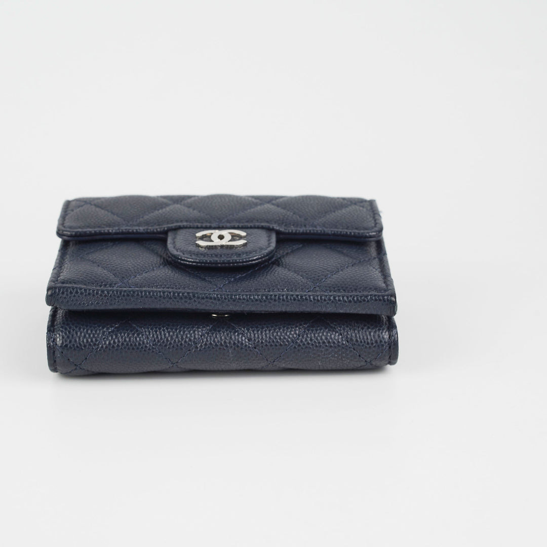 Top Quality Chanel Caviar Compact Wallet Navy
