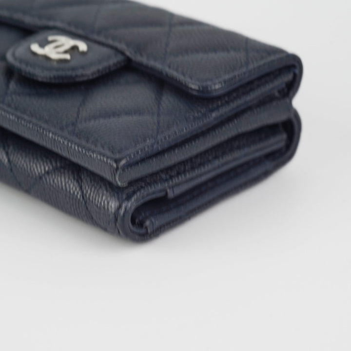 Top Quality Chanel Caviar Compact Wallet Navy