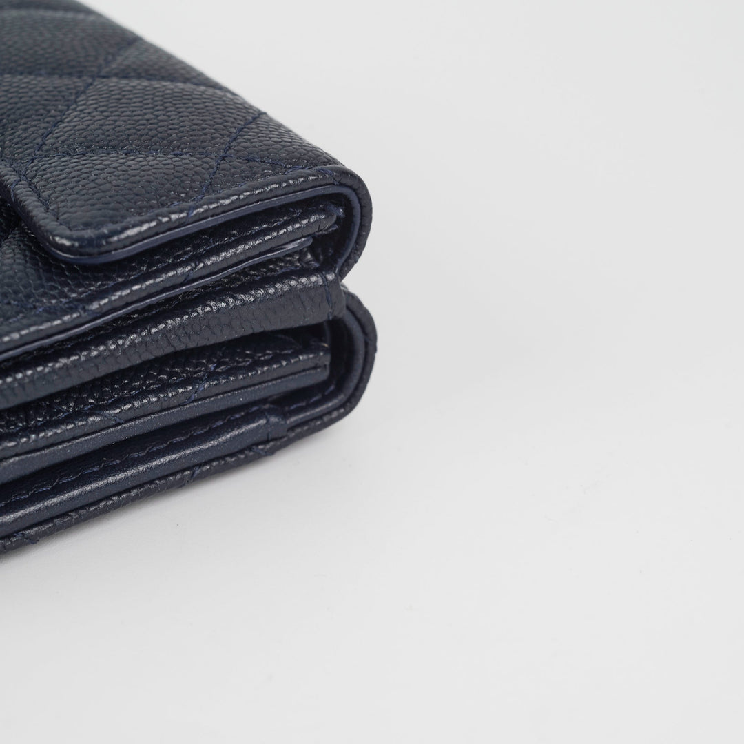 Top Quality Chanel Caviar Compact Wallet Navy