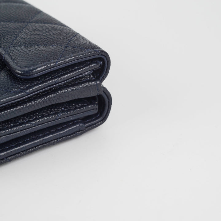 Top Quality Chanel Caviar Compact Wallet Navy