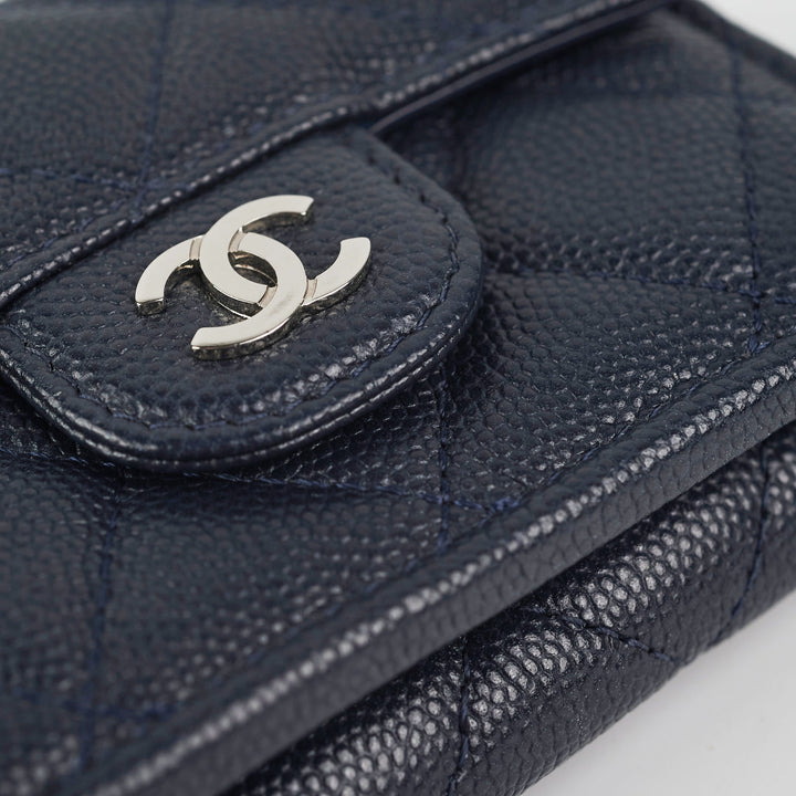 Top Quality Chanel Caviar Compact Wallet Navy