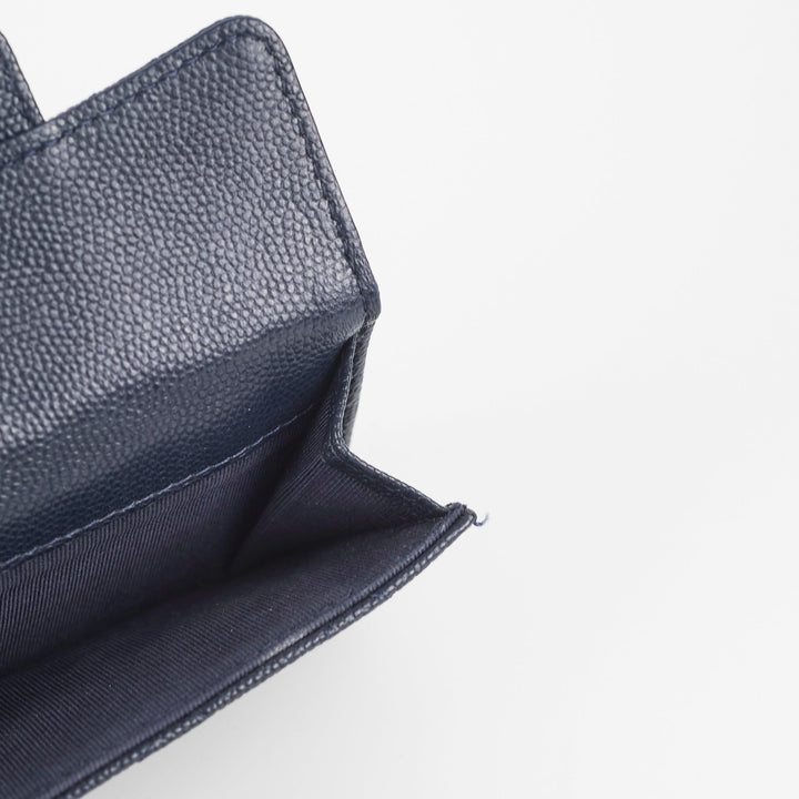 Top Quality Chanel Caviar Compact Wallet Navy