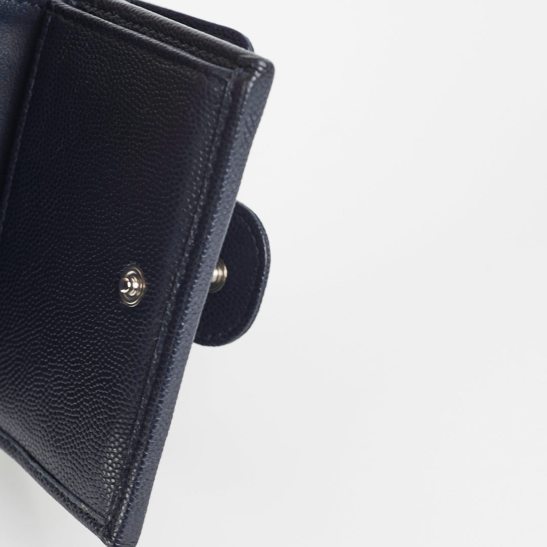 Top Quality Chanel Caviar Compact Wallet Navy