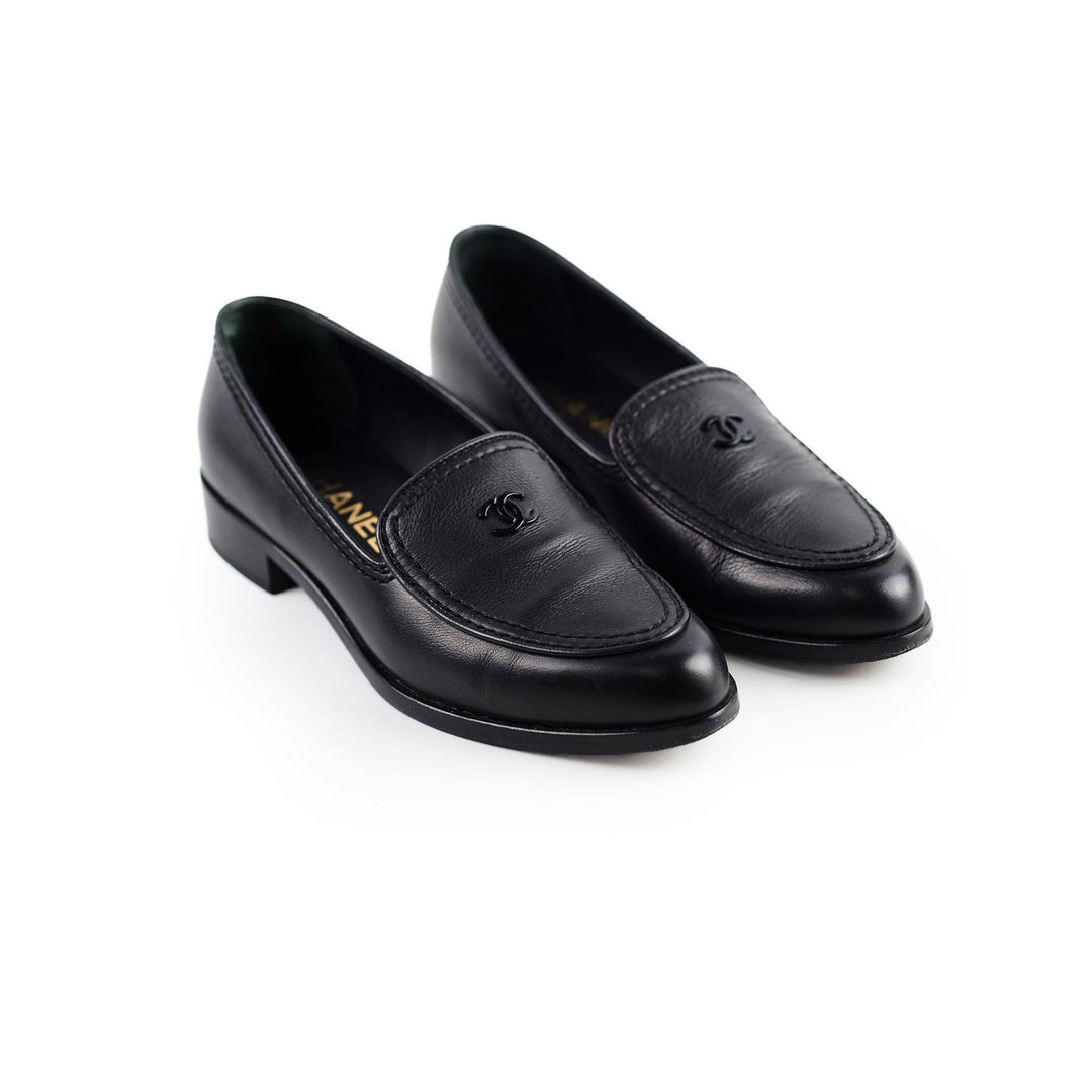 Top Quality Chanel Leather Loafers Black Size 36C