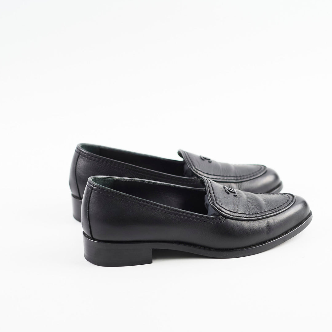 Top Quality Chanel Leather Loafers Black Size 36C