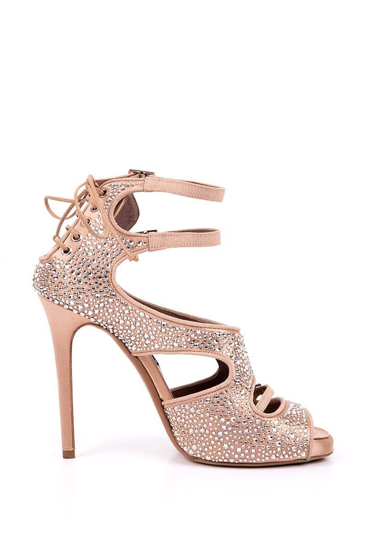 Tabitha Simmons 37.5 Nude Satin Crystal Detail Sandals Sale
