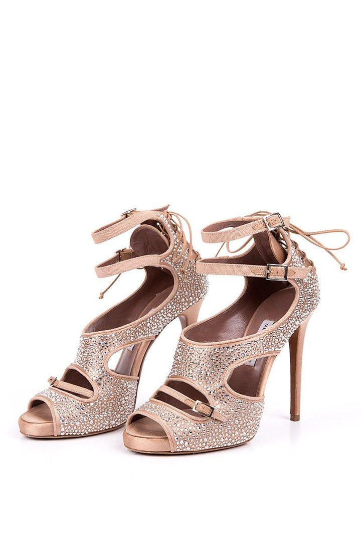 Tabitha Simmons 37.5 Nude Satin Crystal Detail Sandals Sale