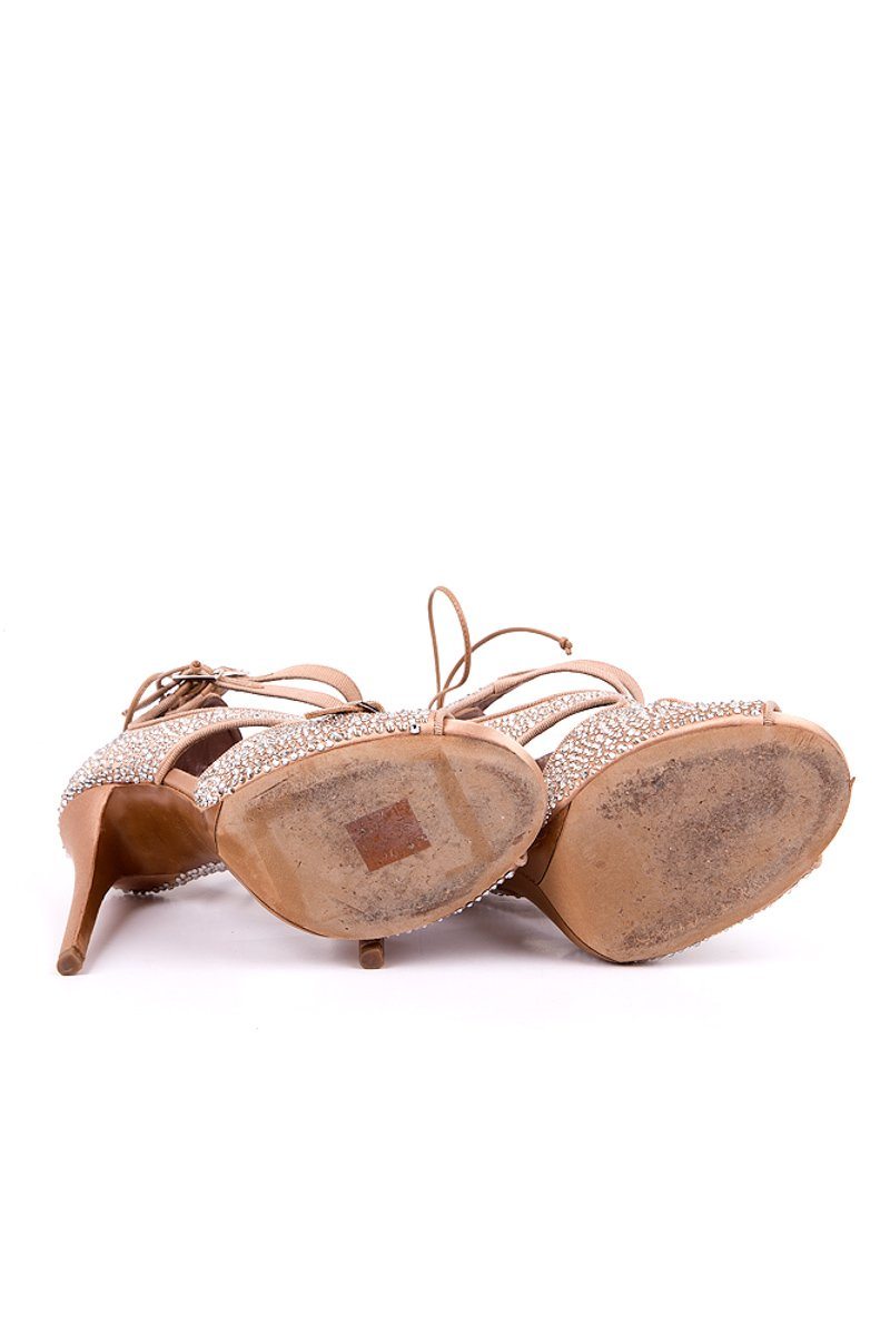 Tabitha Simmons 37.5 Nude Satin Crystal Detail Sandals Sale