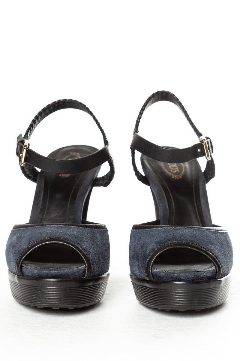 Tod's Navy Suede Platform Sandals 38.5 Sale