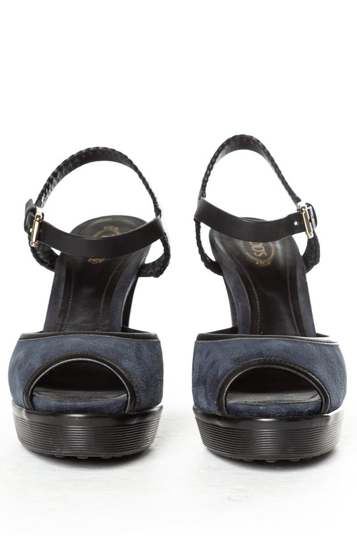 Tod's Navy Suede Platform Sandals 38.5 Sale