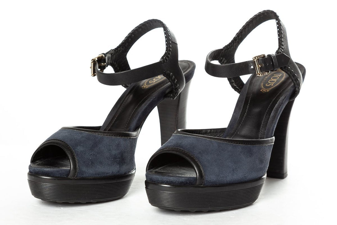 Tod's Navy Suede Platform Sandals 38.5 Sale