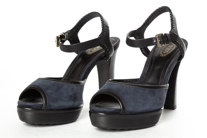 Tod's Navy Suede Platform Sandals 38.5 Sale