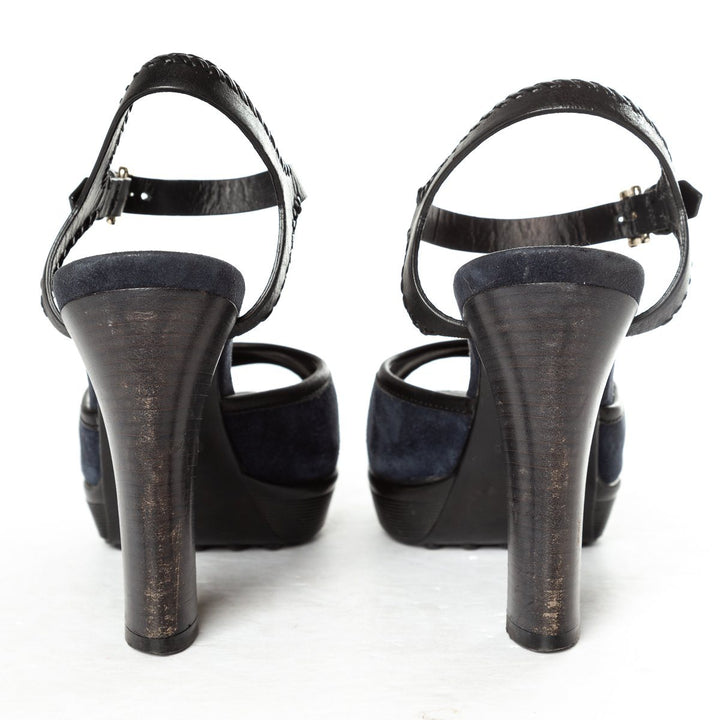 Tod's Navy Suede Platform Sandals 38.5 Sale