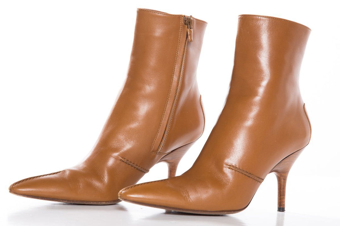 Tods Tan Leather Pointed-Toe Ankle Boots SZ 9.5 Sale