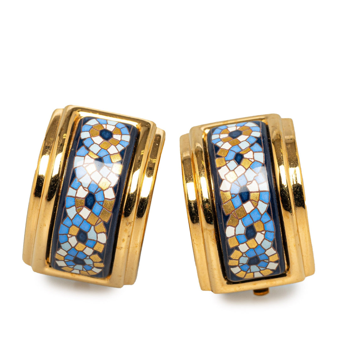 Hermes Cloisonne Enamel Clip On Earrings Costume Earrings