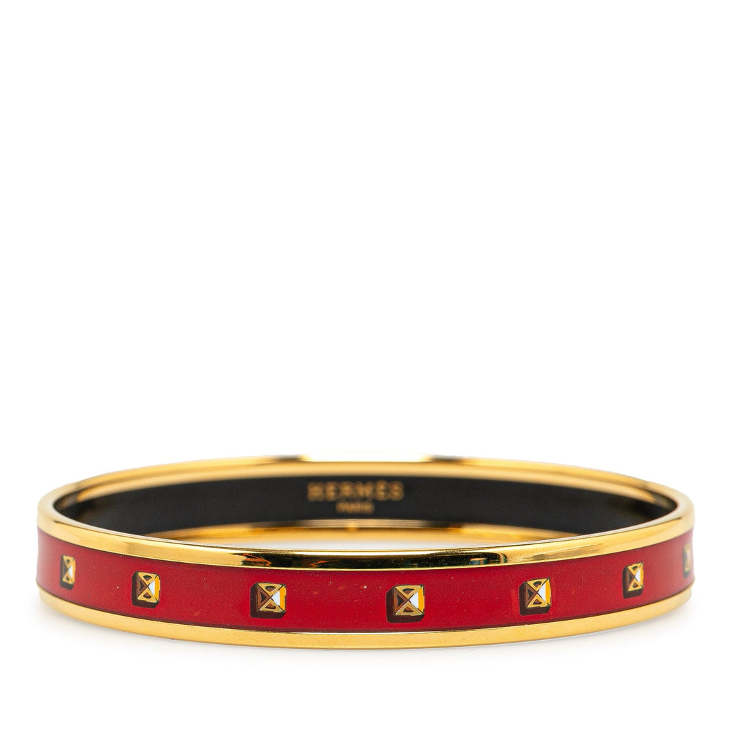 Hermes Narrow Medor Print Enamel Bangle 65 Costume Bracelet