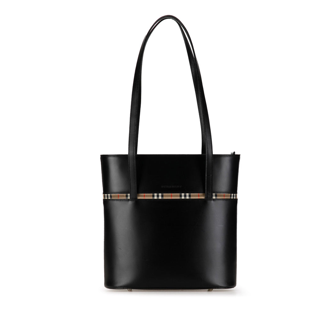 BURBERRY House Check Trimmed Leather Shoulder Bag