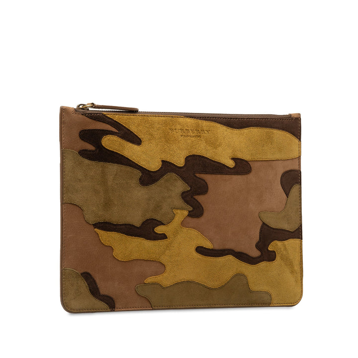 BURBERRY Suede Camouflage Patchwork Clutch Clutch Bag