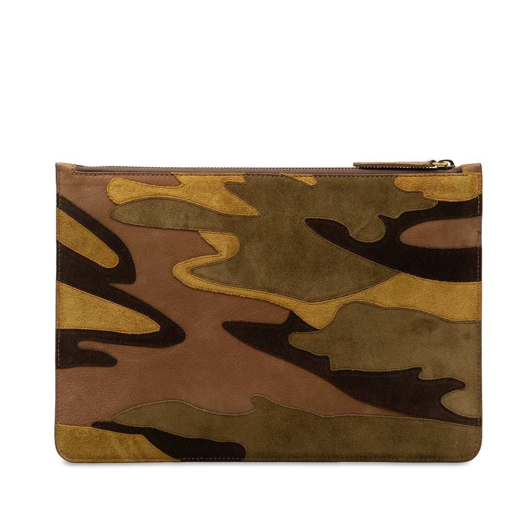 BURBERRY Suede Camouflage Patchwork Clutch Clutch Bag