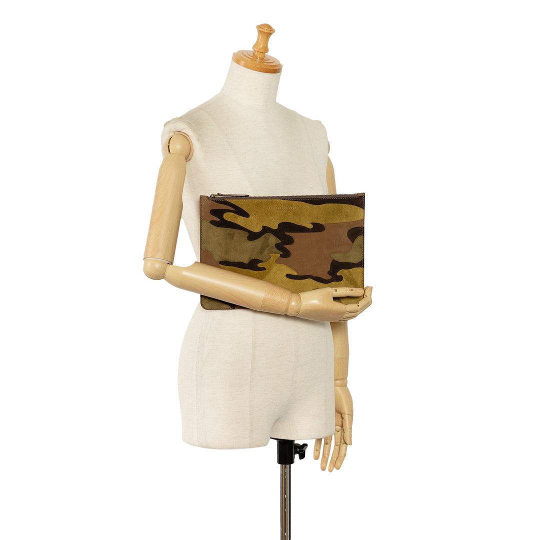 BURBERRY Suede Camouflage Patchwork Clutch Clutch Bag