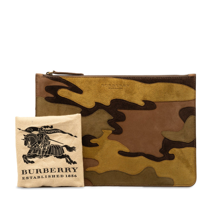 BURBERRY Suede Camouflage Patchwork Clutch Clutch Bag