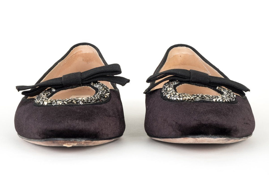 Valentino Black Velvet & Crystal Flats 38