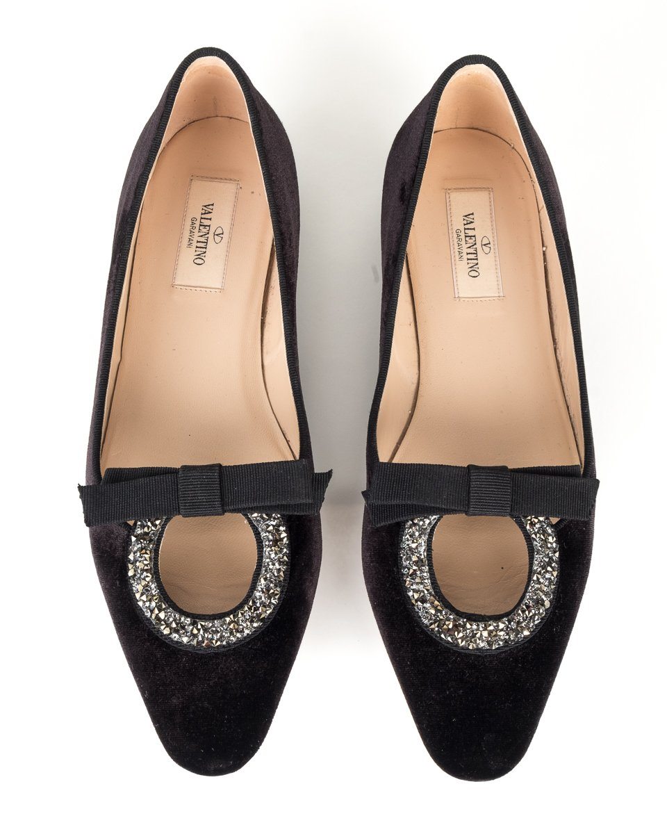 Valentino Black Velvet & Crystal Flats 38