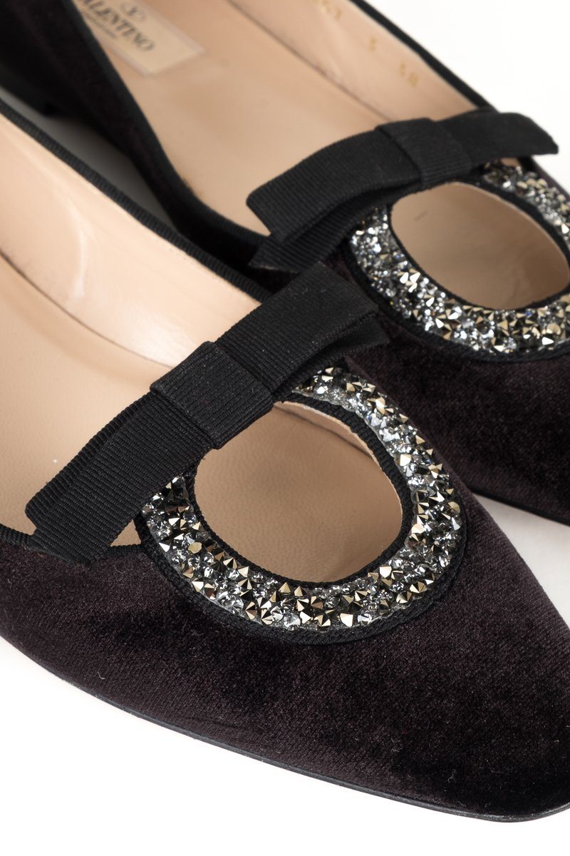 Valentino Black Velvet & Crystal Flats 38